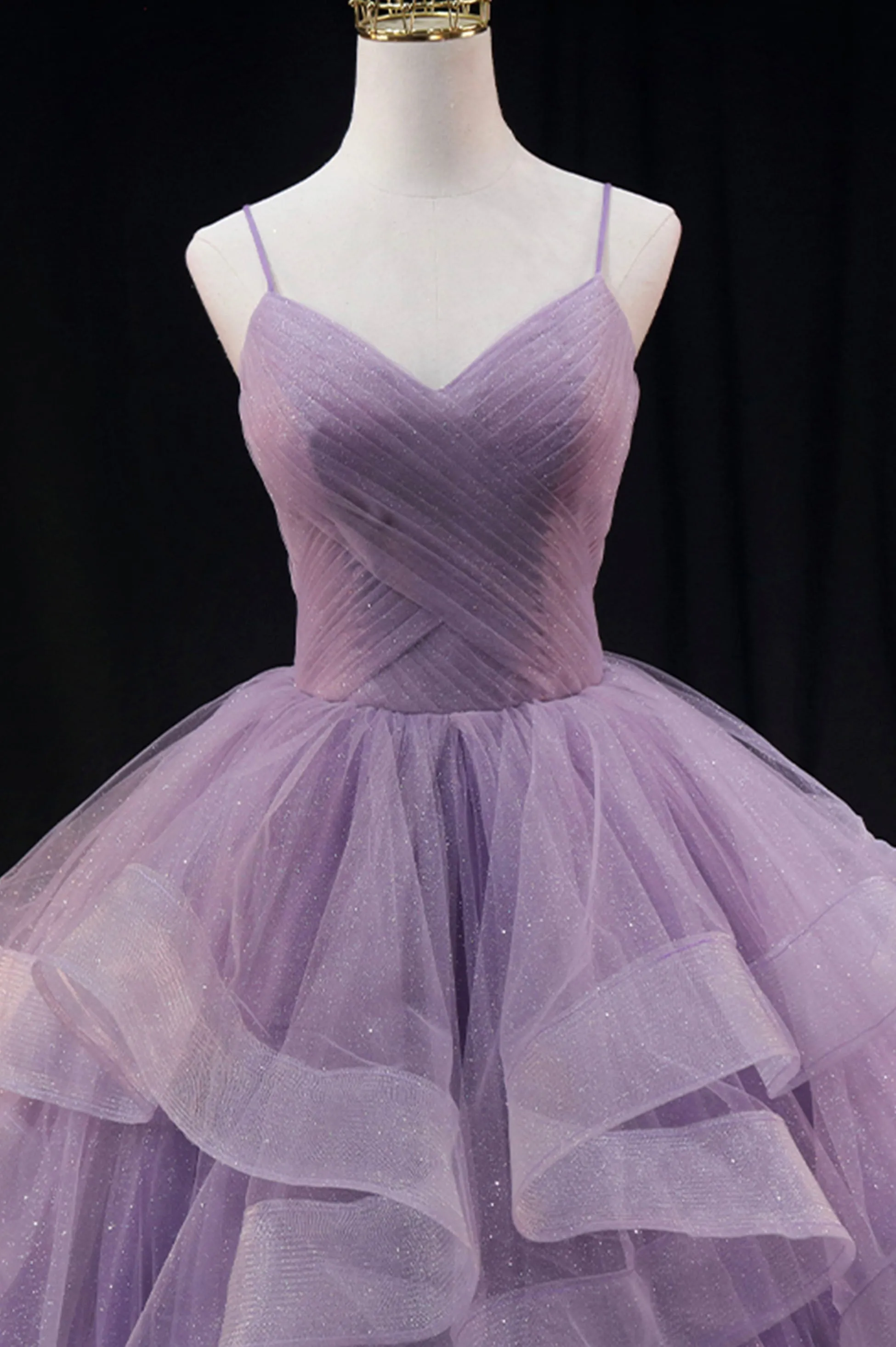 Purple Spaghetti Strap Tulle Long A-Line Ball Gown