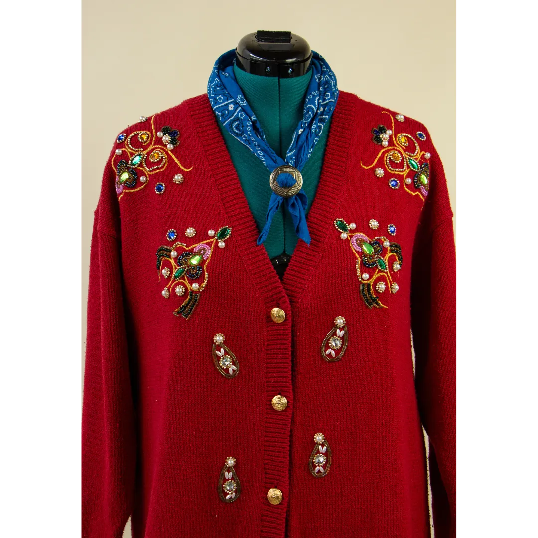 Red Beaded 80's Holiday Sweater