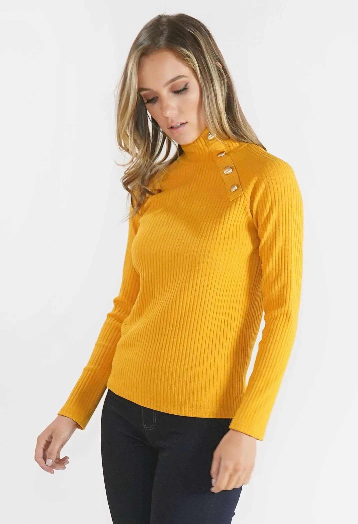 Ribbed Polo with Gold Button Detail-1