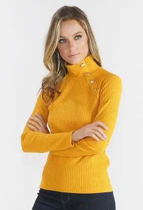 Ribbed Polo with Gold Button Detail-1