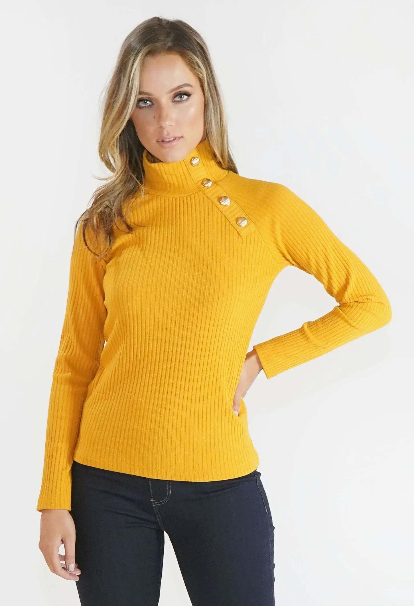 Ribbed Polo with Gold Button Detail-1