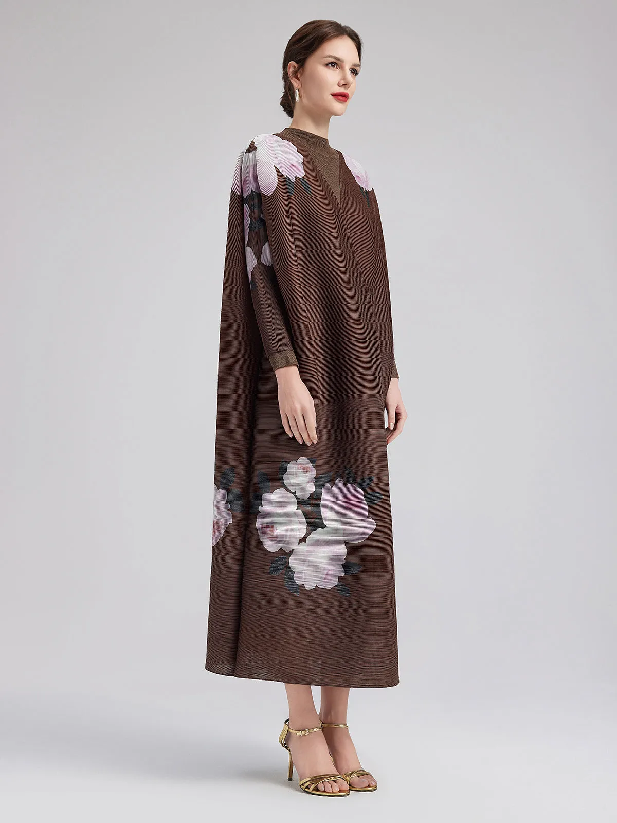 Romantic Floral Pleated Long Coat