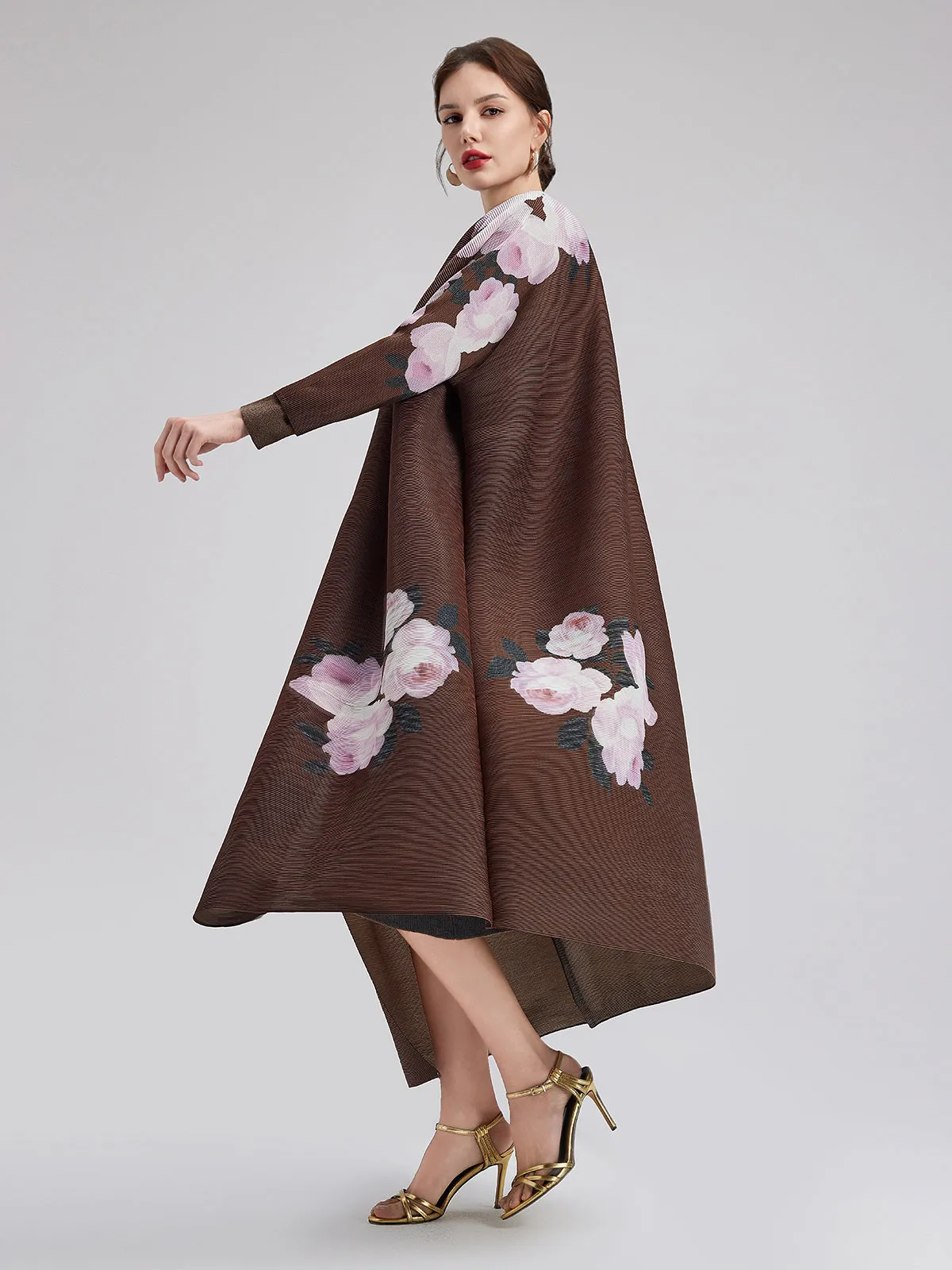 Romantic Floral Pleated Long Coat