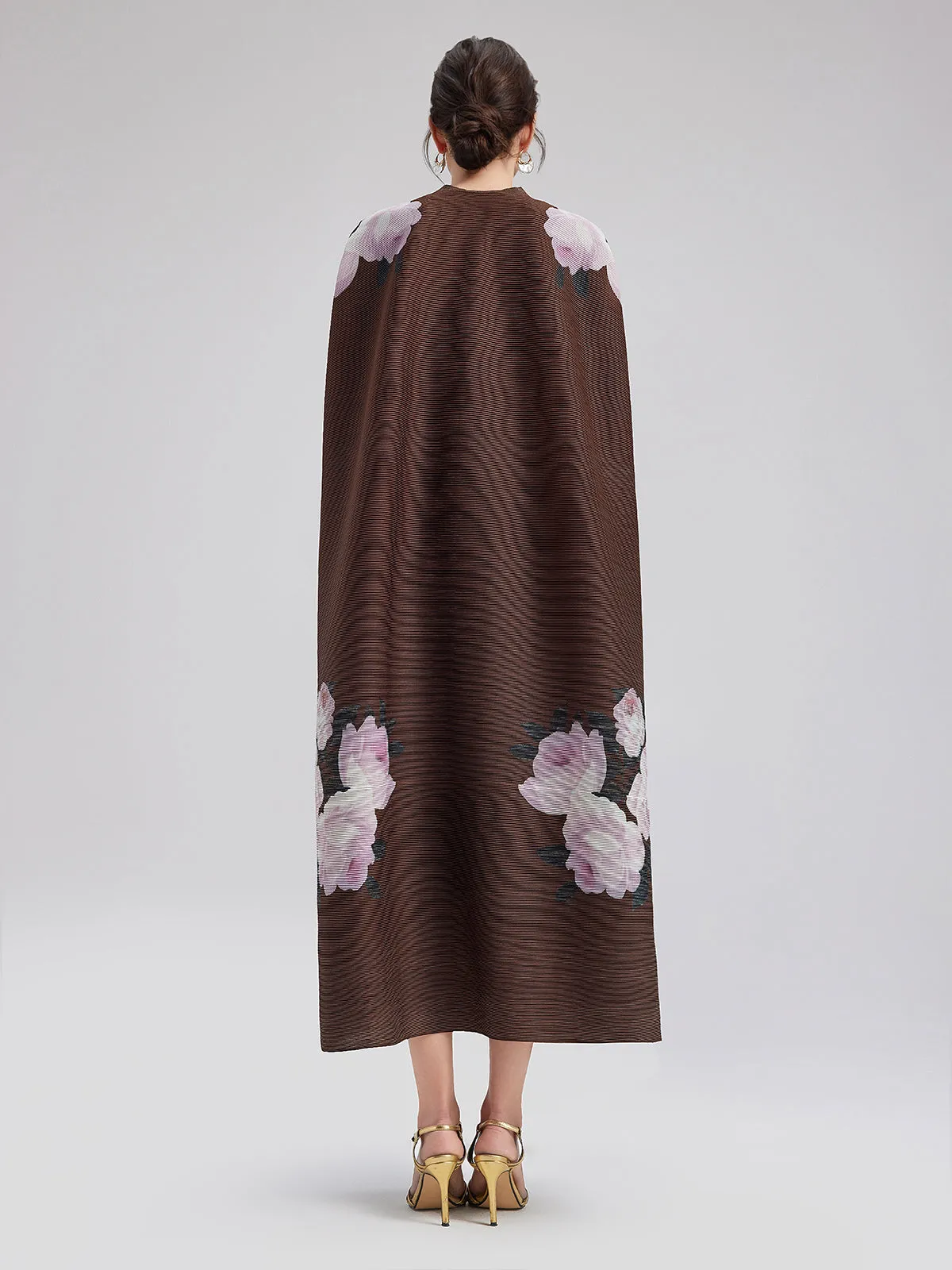 Romantic Floral Pleated Long Coat