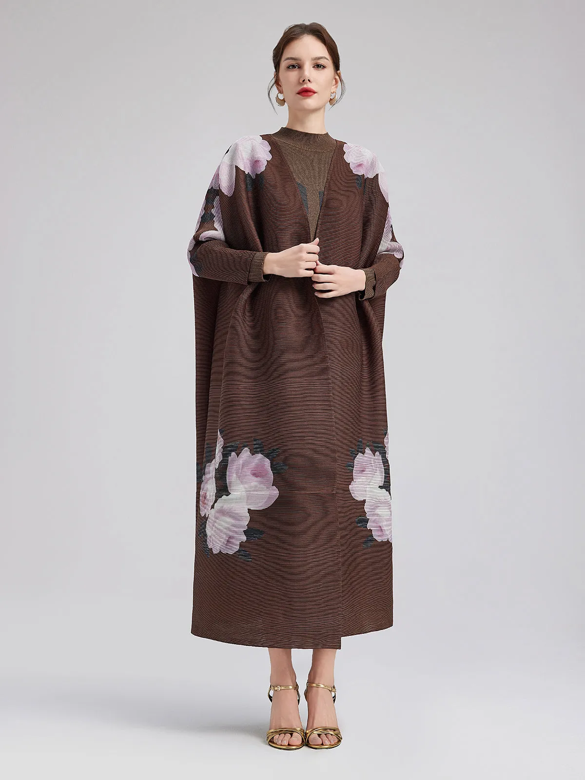 Romantic Floral Pleated Long Coat