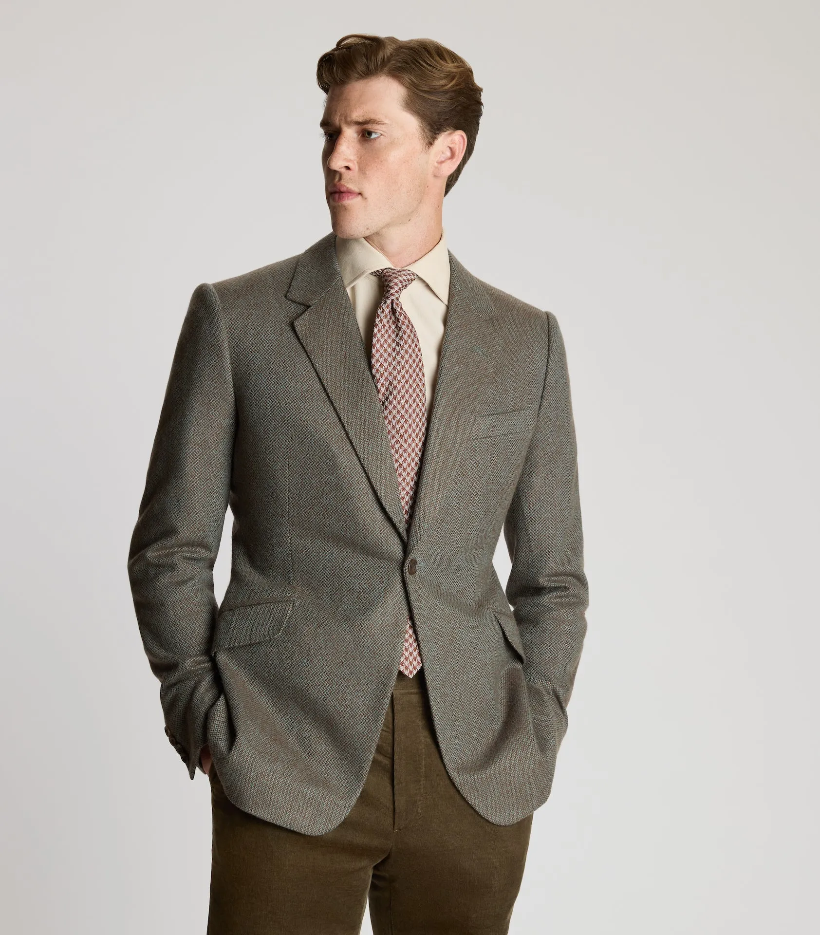 Sea Green/Amber Cashmere Broken Twill Single Breasted Jacket