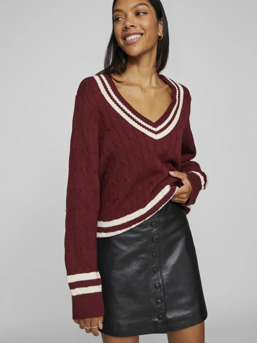 Senna V-Neck Jumper (Cabernet/Birch)