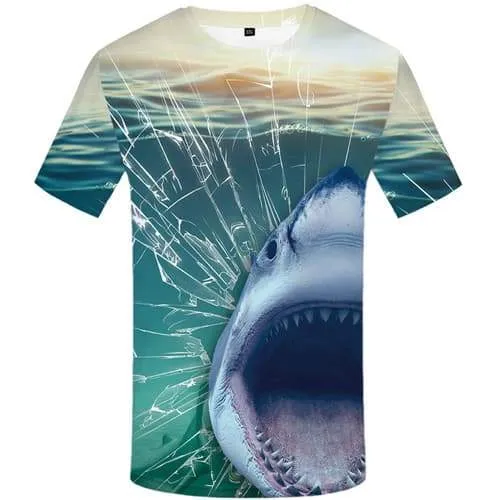 Shark T-shirt Men Animal Tshirts Casual Ocean Tshirts Cool Harajuku T-shirts 3d War Shirt Print Short Sleeve Hip hop Men Digital