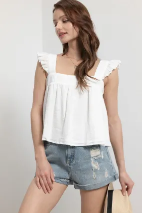 SHOULDER RUFFLE CROP TOP