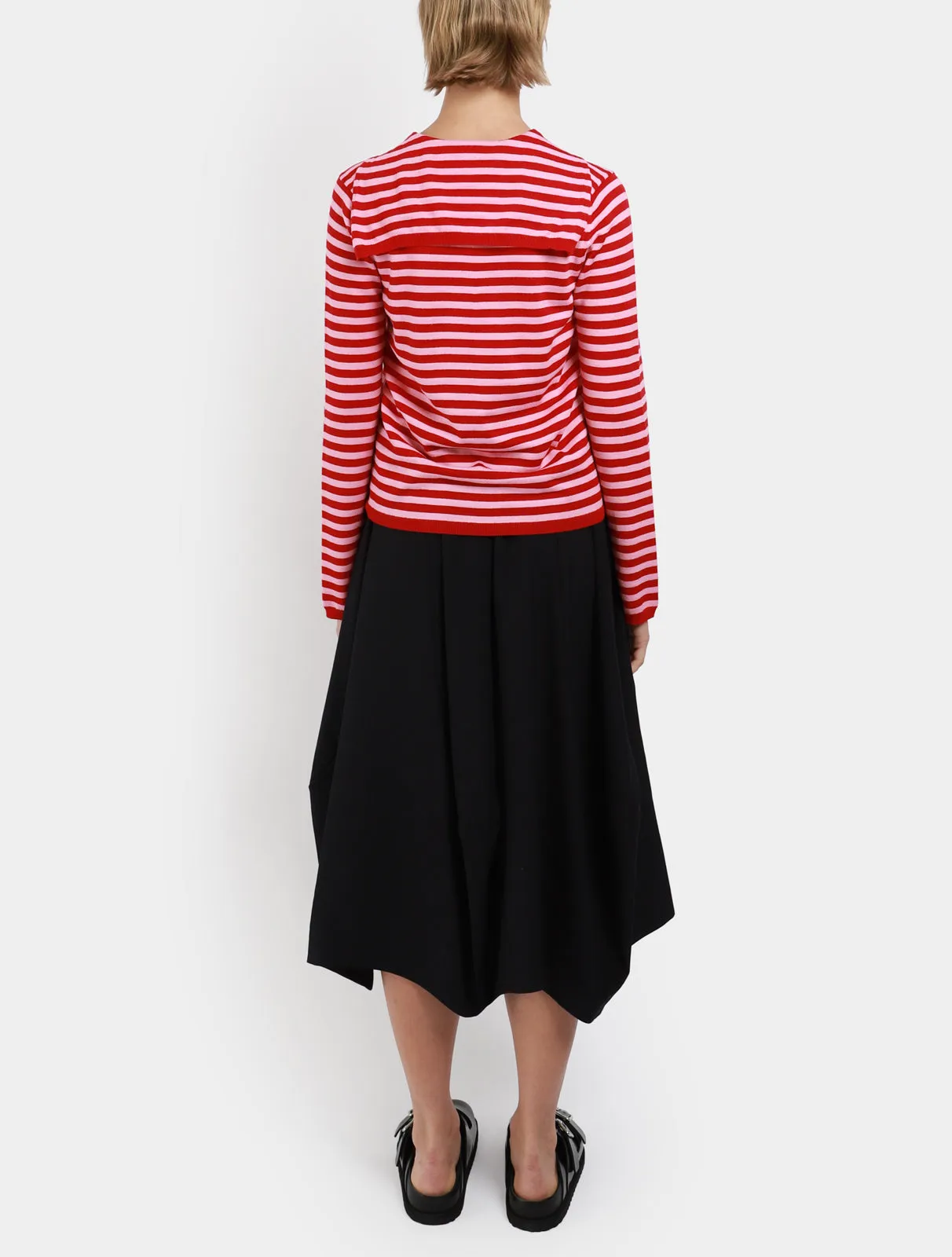 Stripe Fine Knit Sailor Collar Top