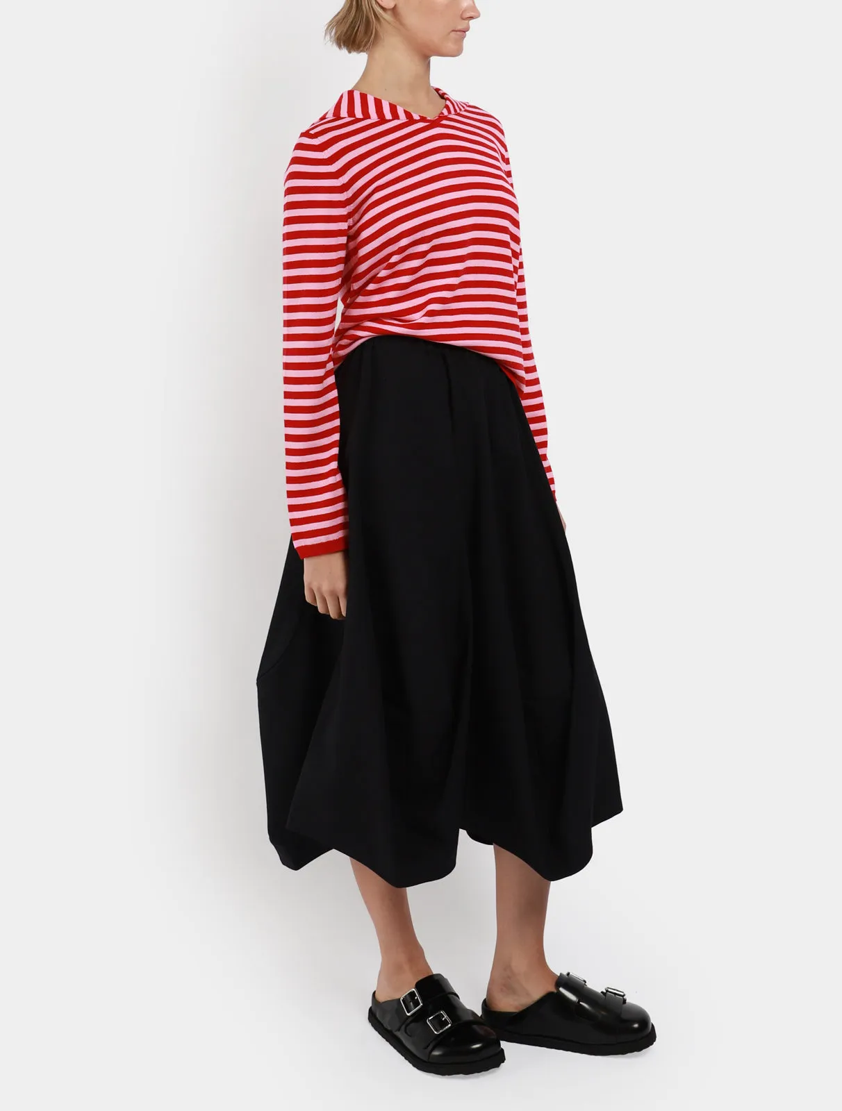 Stripe Fine Knit Sailor Collar Top