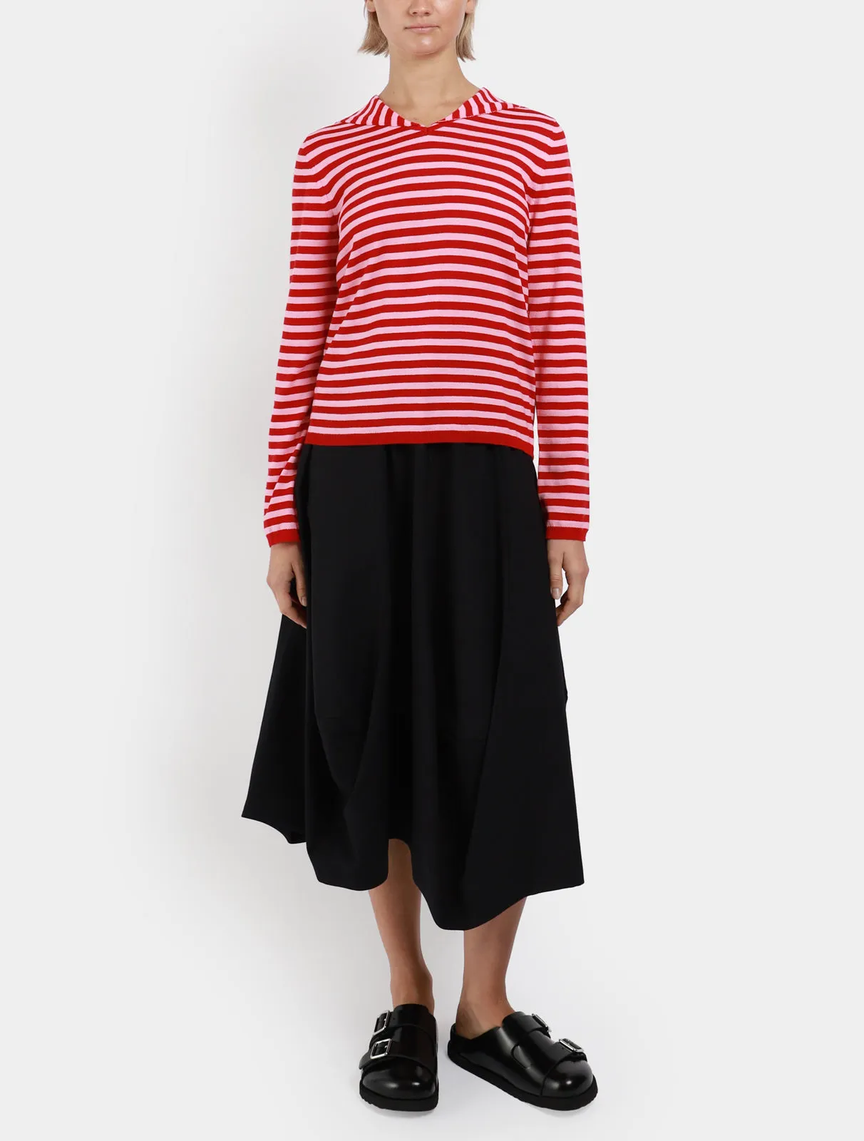 Stripe Fine Knit Sailor Collar Top