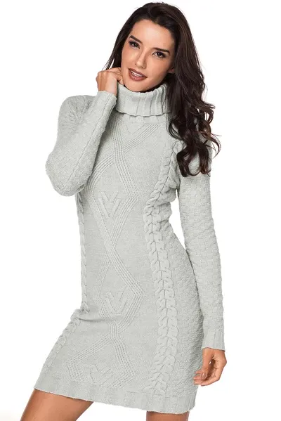 Stylish Pattern Knit Turtleneck Sweater Dress