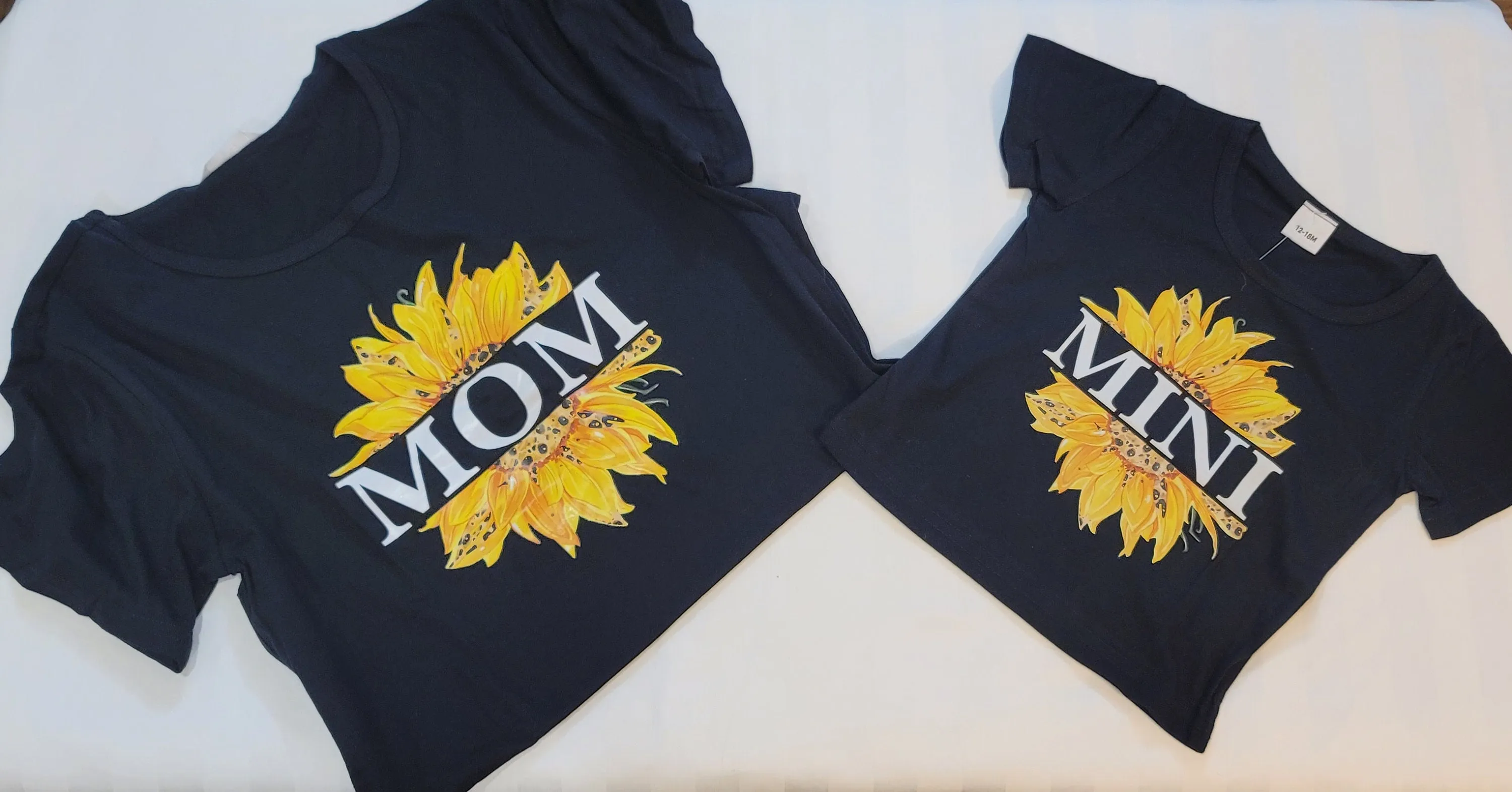 Sunflower Mom and Mini Top, Soft Tops for Mom and Me, Stretchy Top, Black Top, Matching Mommy and Mini Shirt, Matching Gift Set.