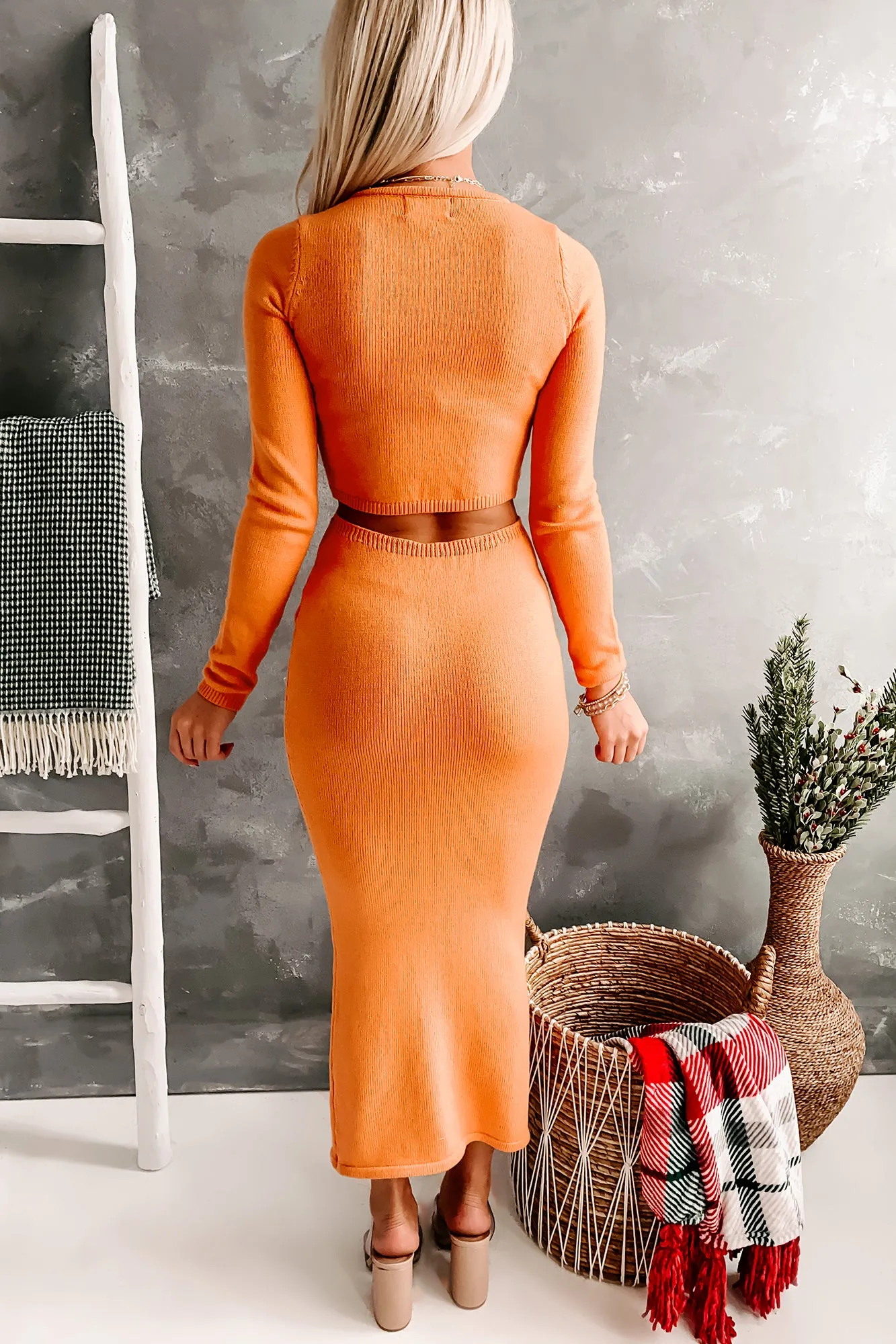 Tangerine Dream Sweater Knit Cut-Out Bodycon (Tangerine)