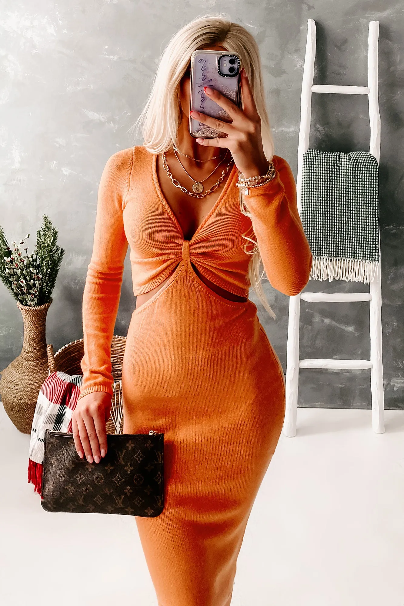 Tangerine Dream Sweater Knit Cut-Out Bodycon (Tangerine)