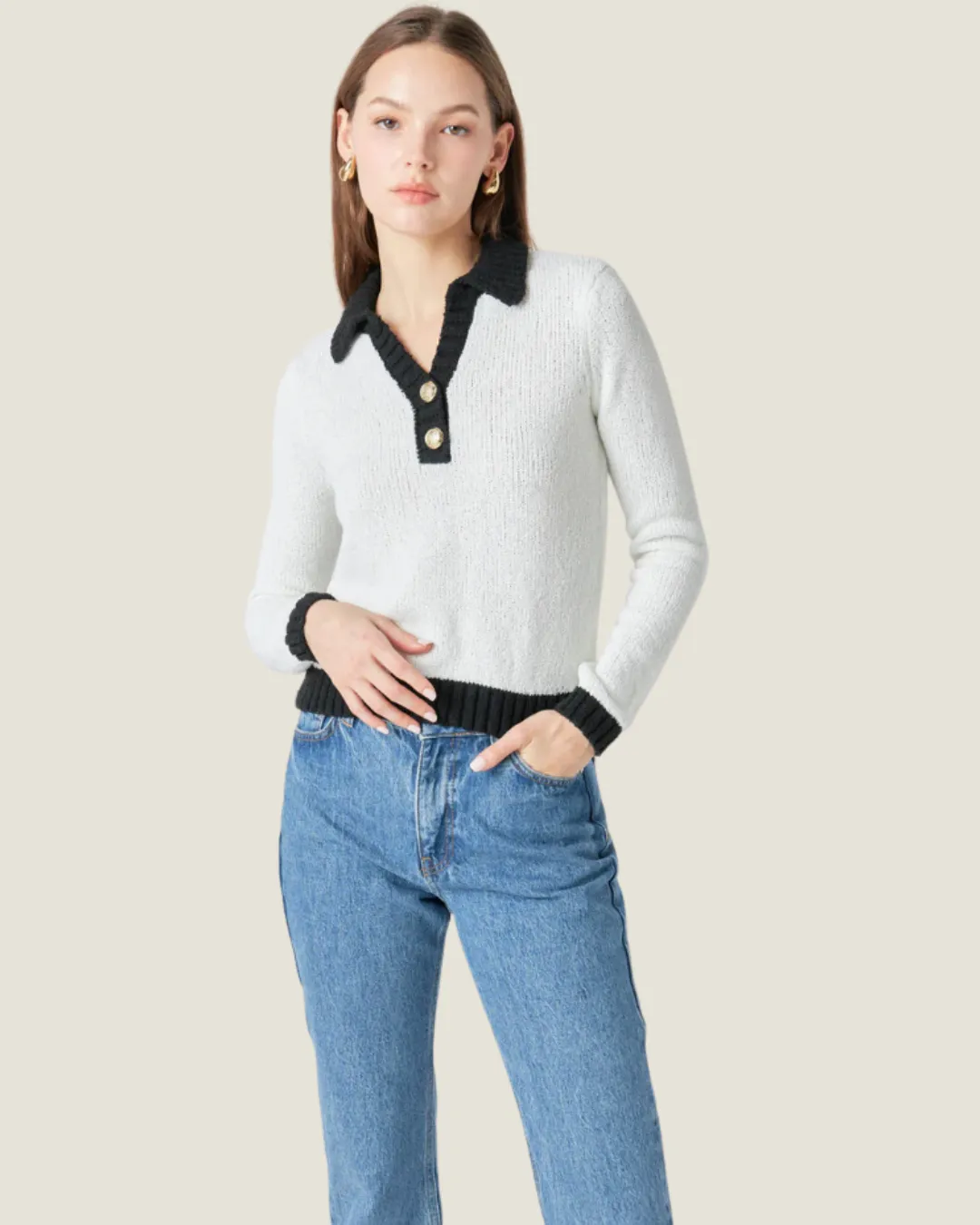 The Paige: Knit Collared Contrast Sweater