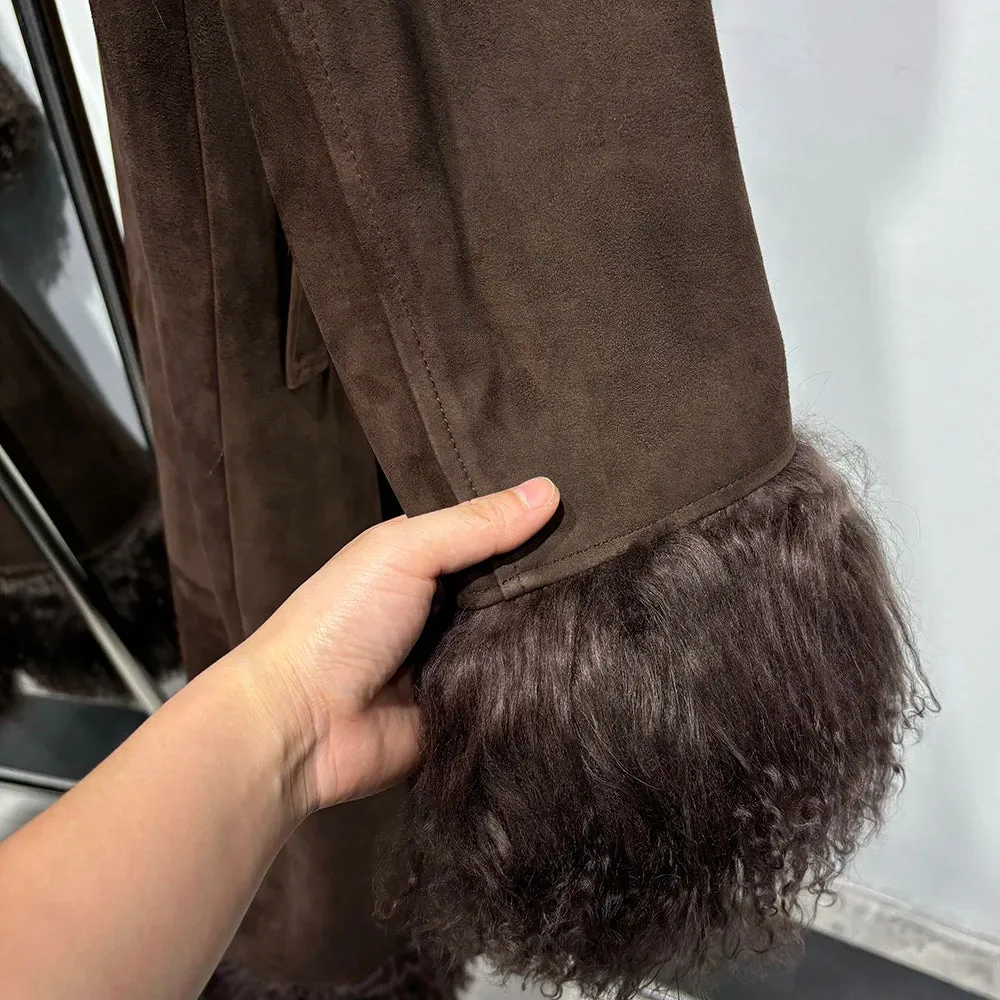 Tibetan Mongolian Lamb Fur Leather Long Coat