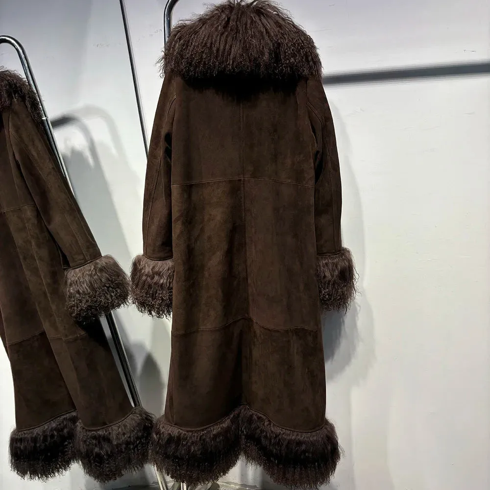 Tibetan Mongolian Lamb Fur Leather Long Coat