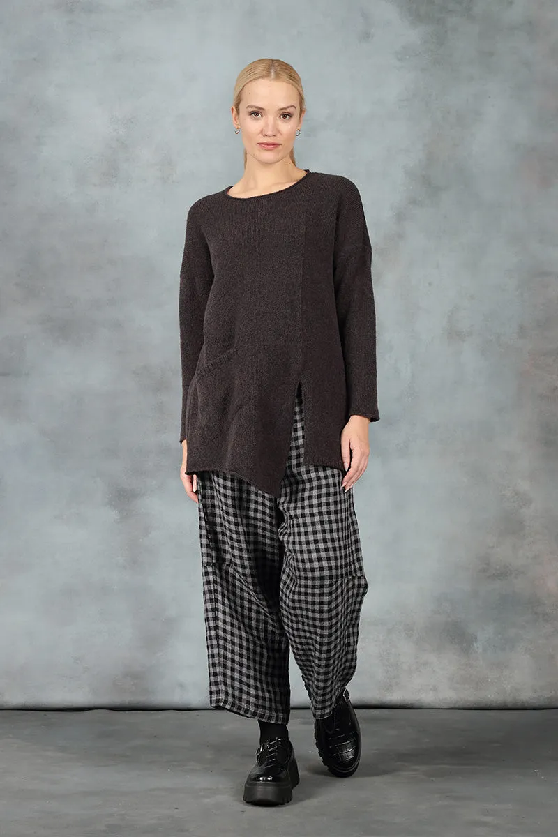 Tie Up Grey Check Linen Trousers