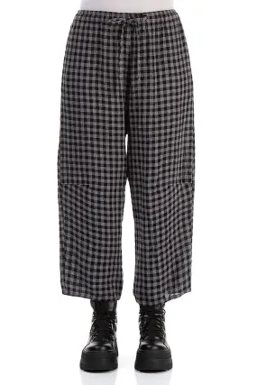 Tie Up Grey Check Linen Trousers