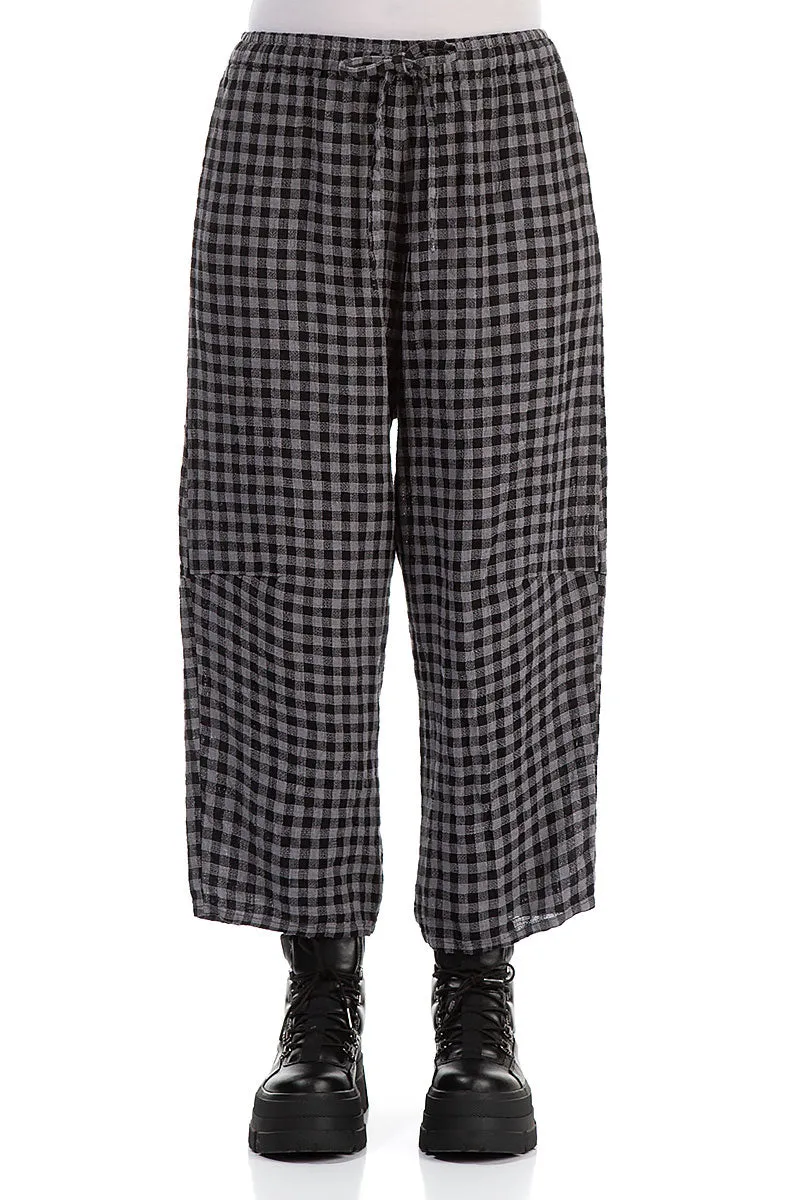 Tie Up Grey Check Linen Trousers