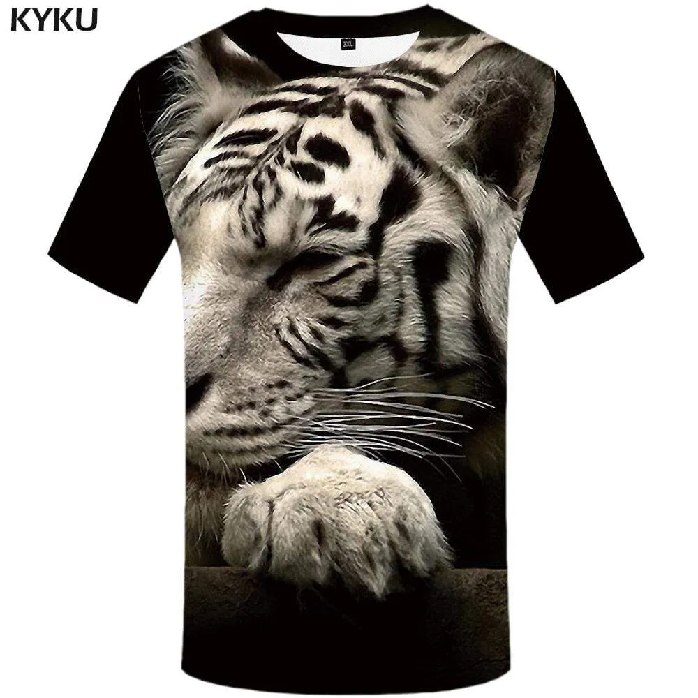 Tiger T-shirts Men Gray T-shirt 3d Animal T shirts Funny Harajuku Tshirts Print Tshirt Anime Mens Clothing Casual Unisex