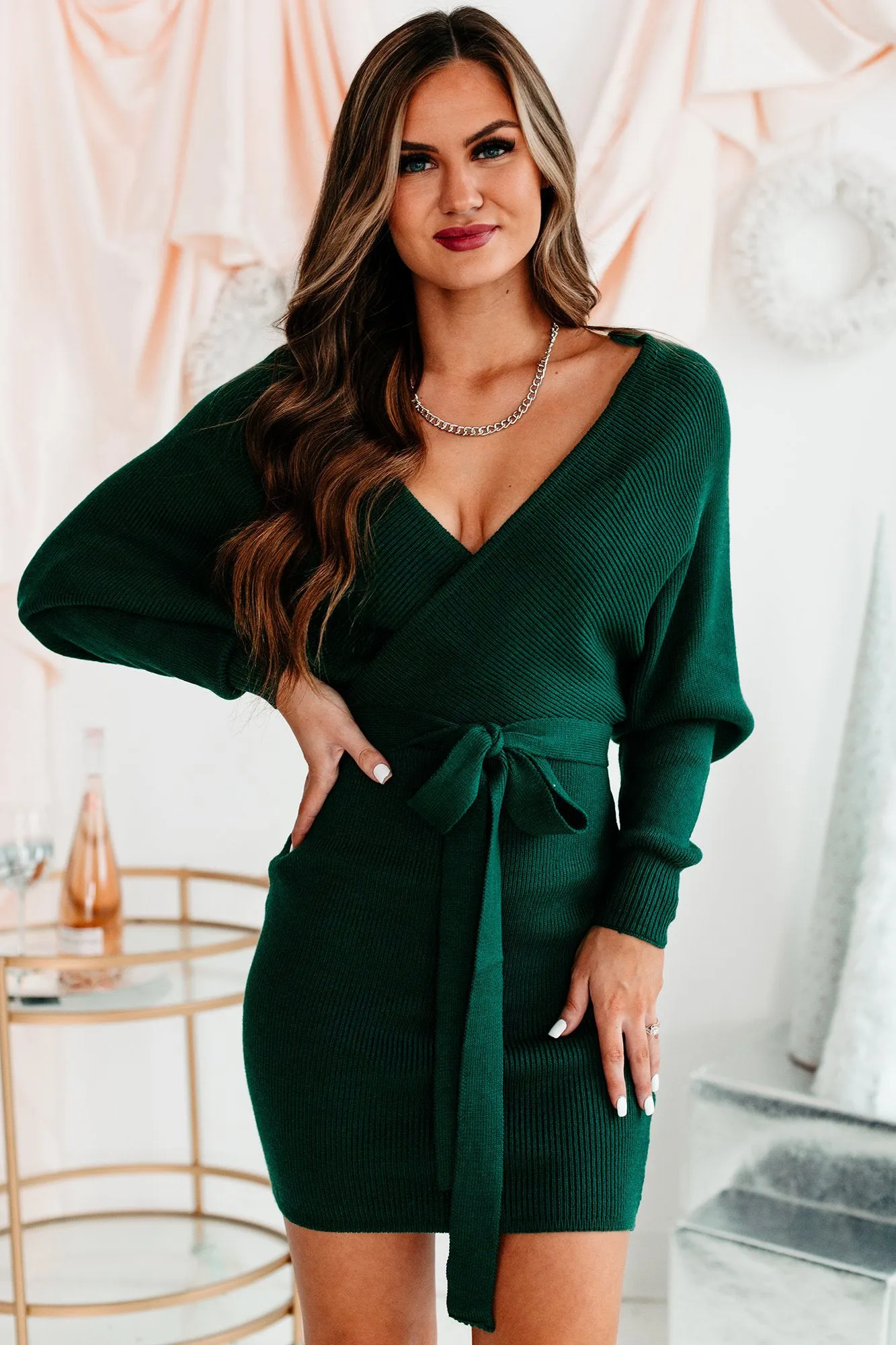 Treat Yourself Better Dolman Sleeve Sweater Dress (Forest Green)