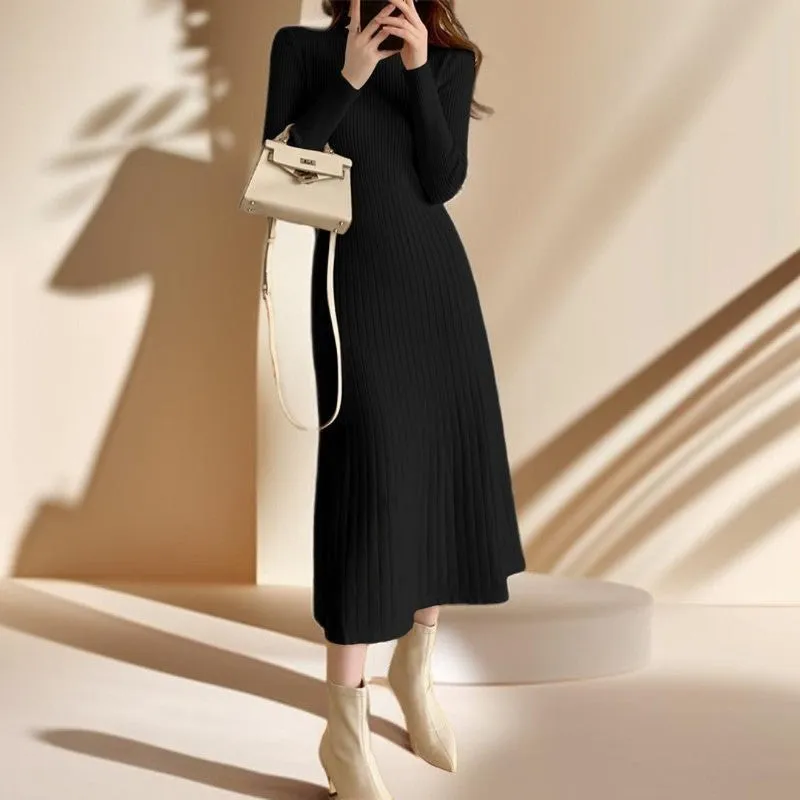 Turtleneck Mid-length Jumper Dress