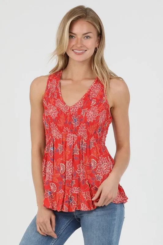 V-NECK FLORAL PRINT TANK TOP (RED)