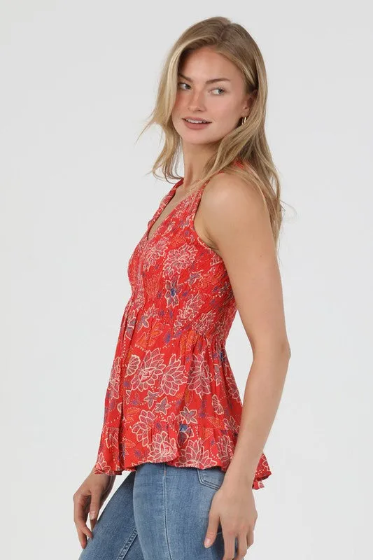 V-NECK FLORAL PRINT TANK TOP (RED)