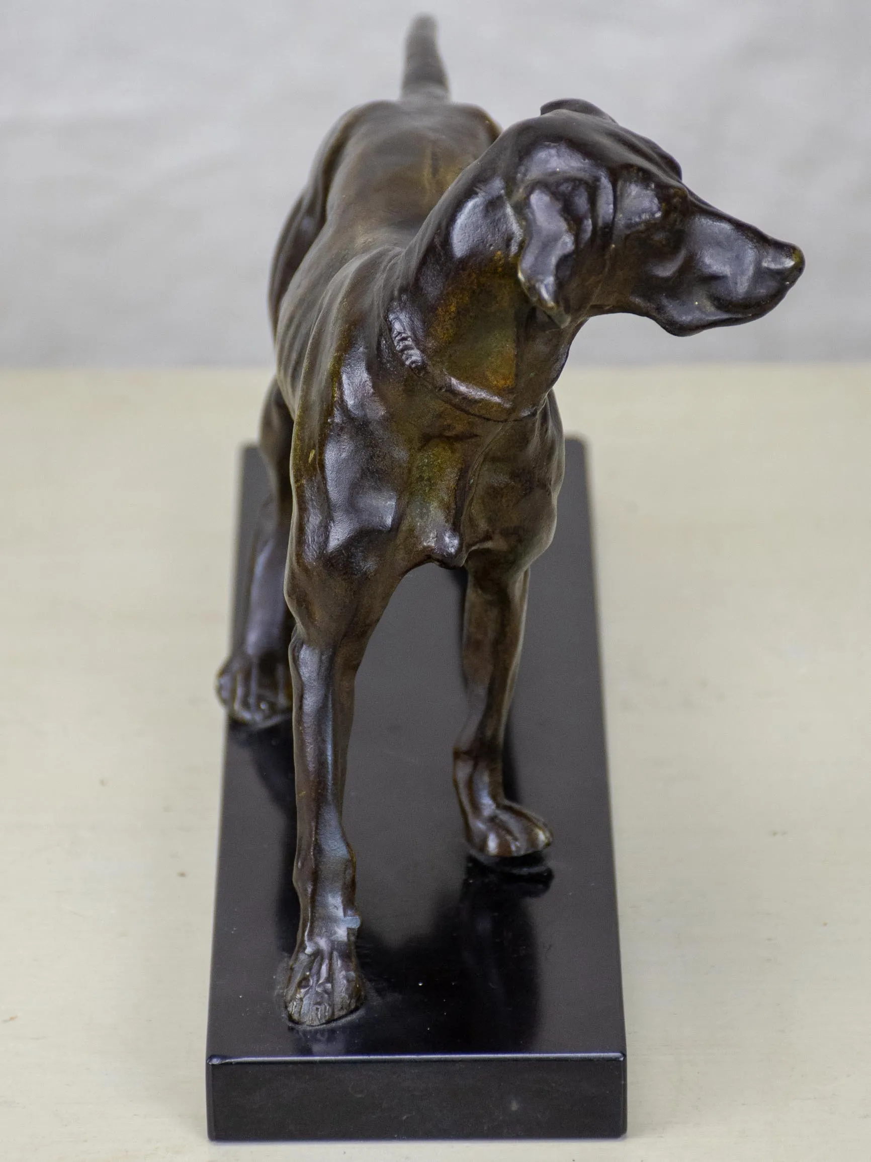 Vintage bronze sculpture of a hunting dog