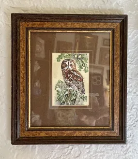 Vintage Red Cardinal in English Woven Silk - Matted & Framed