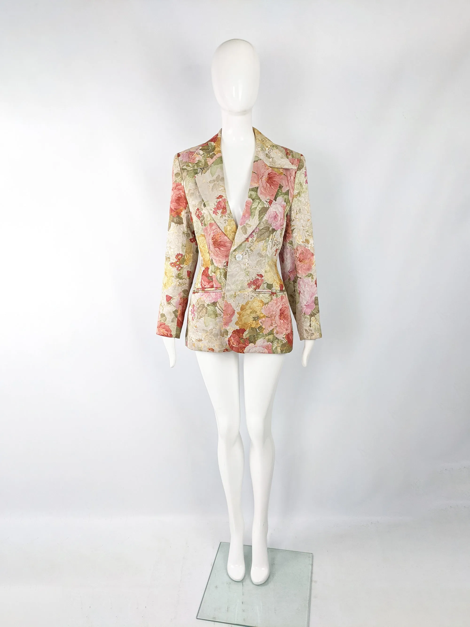 Vintage Womens Floral Peony Jacquard Blazer, 1990s