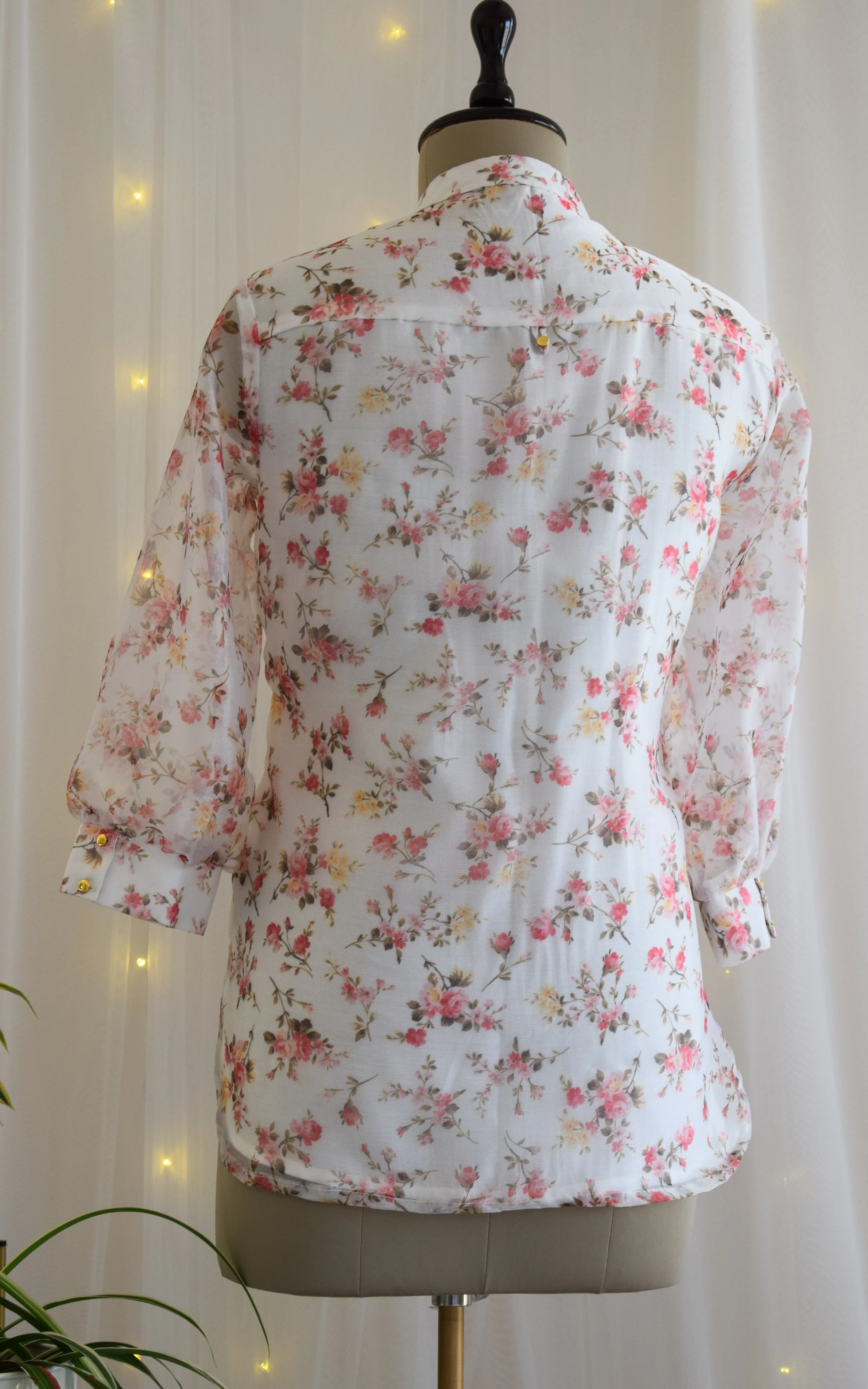 White Floral Organza Shirt Top