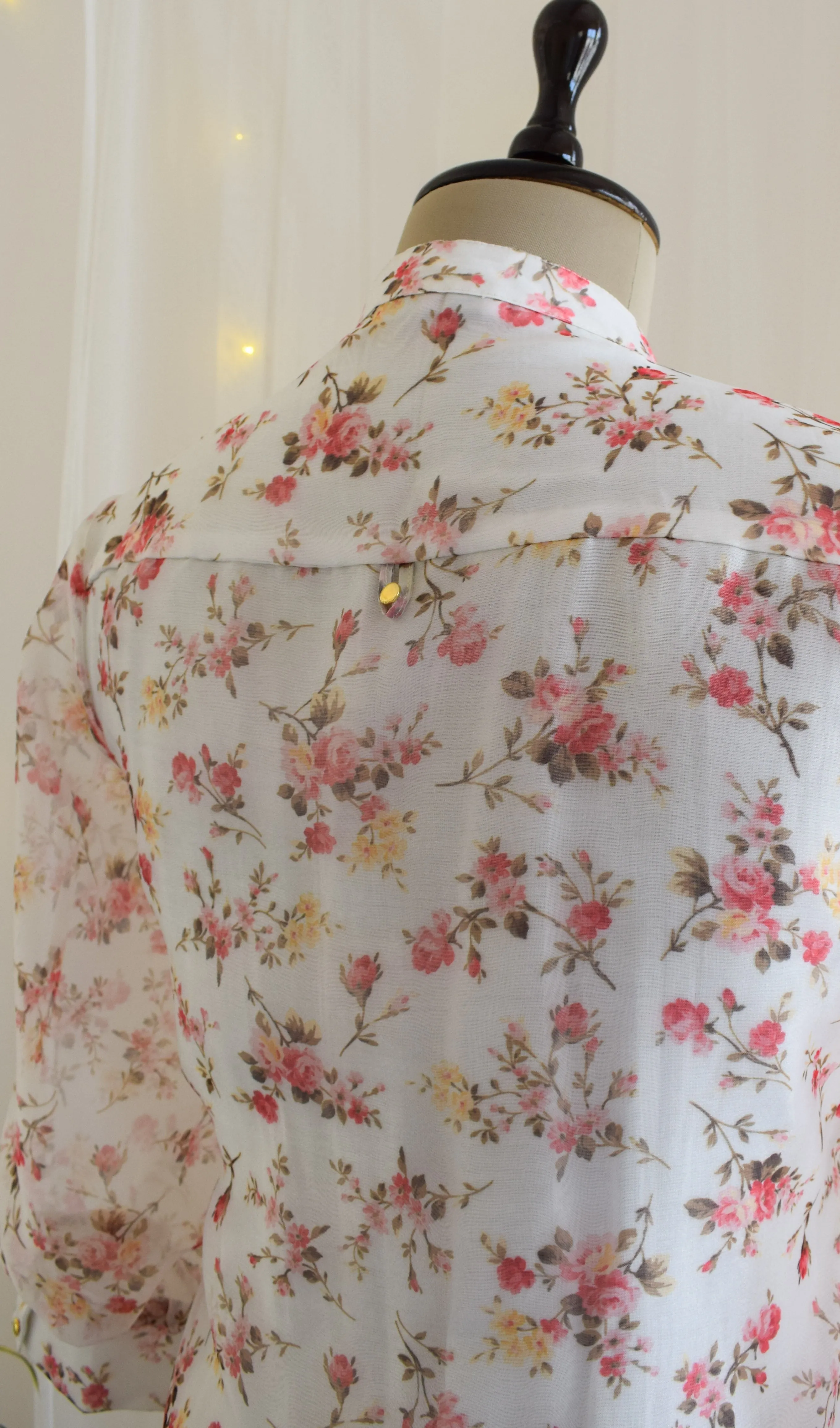 White Floral Organza Shirt Top