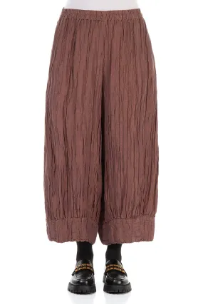 Wide Crinkled Cinnamon Silk Trousers