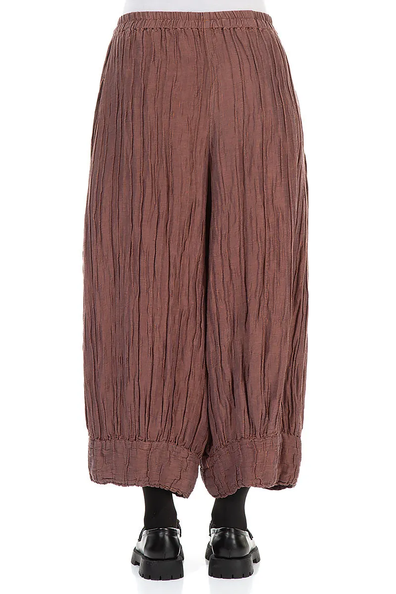 Wide Crinkled Cinnamon Silk Trousers