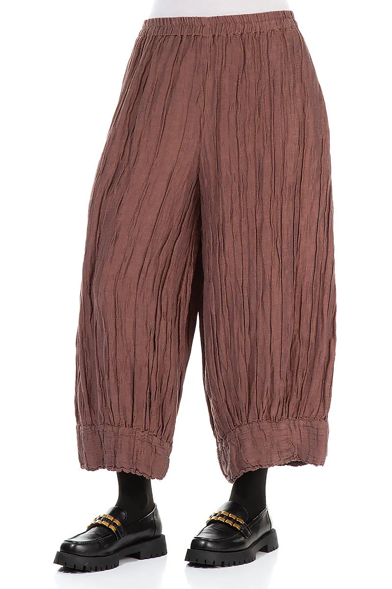 Wide Crinkled Cinnamon Silk Trousers