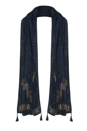 WIDE SCARF WITH TASSEL LUXE NAVY