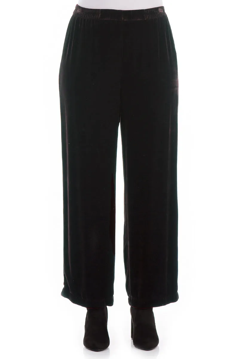 Wide Straight Dark Grey Silk Velvet Trousers