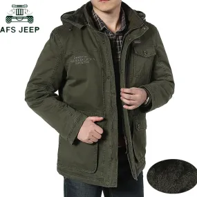 Winter Men Cotton Cashmere Jacket Casual Multi-pockets Hoodies