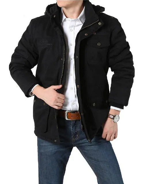 Winter Men Cotton Cashmere Jacket Casual Multi-pockets Hoodies