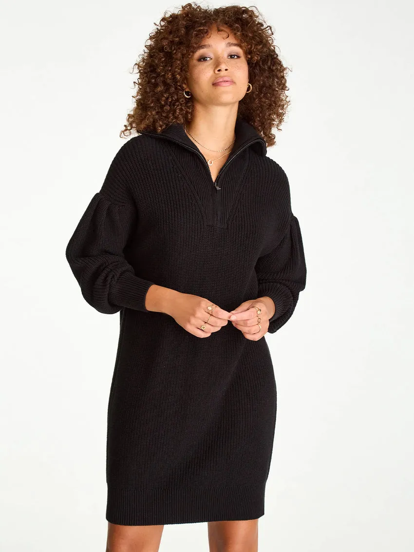 Women's 525 America | Pleat Sleeve Quarter Zip Sweater Dress | Black