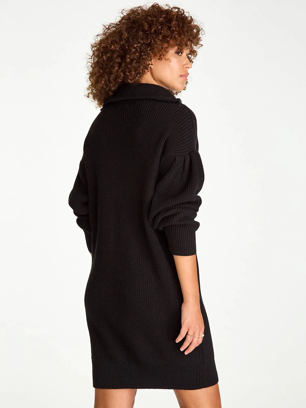 Women's 525 America | Pleat Sleeve Quarter Zip Sweater Dress | Black