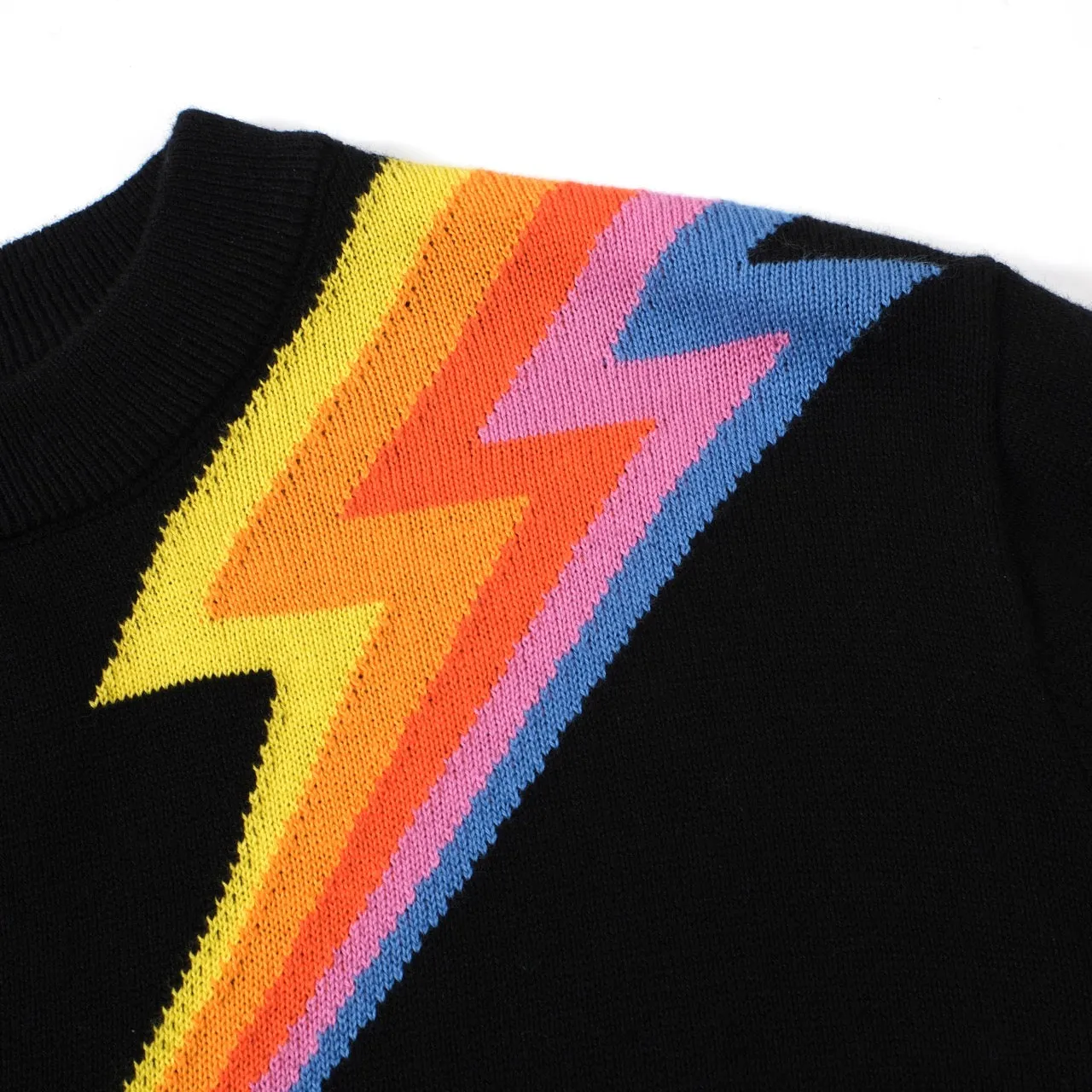 Women's Black Knitted T-Shirt With Rainbow Lightning