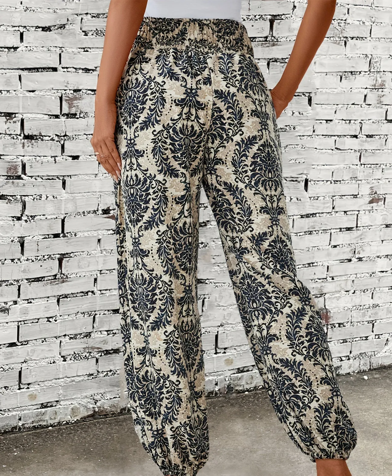 Women’s Boho Floral Print Retro Harem Trousers, Plus Size Summer Beach Pants