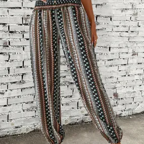 Women’s Boho Floral Print Retro Harem Trousers, Plus Size Summer Beach Pants