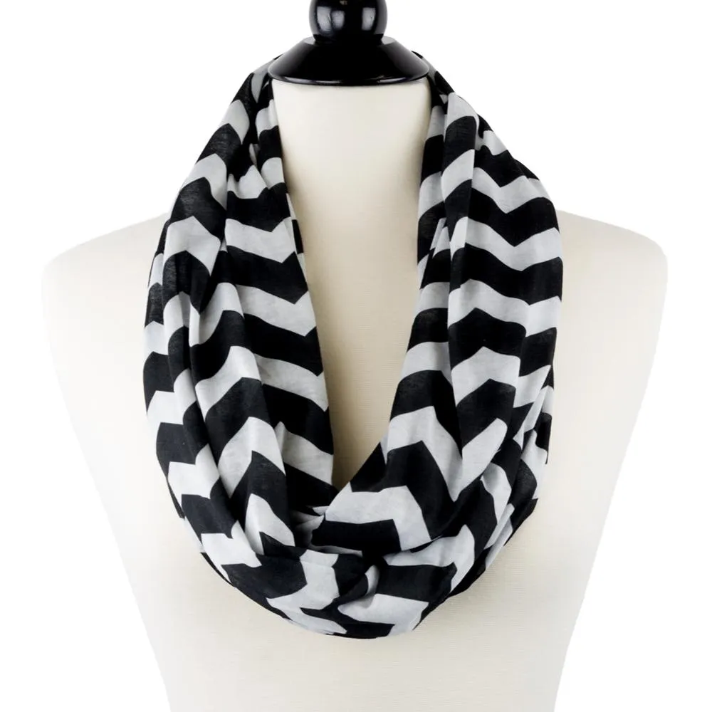 Women's Chevron Print Infinity Scarf with Zipper Pocket, Chevron Scarf Design, Infinity Scarves