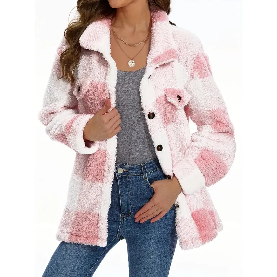 Women's Plaid Button-Front Teddy Coat